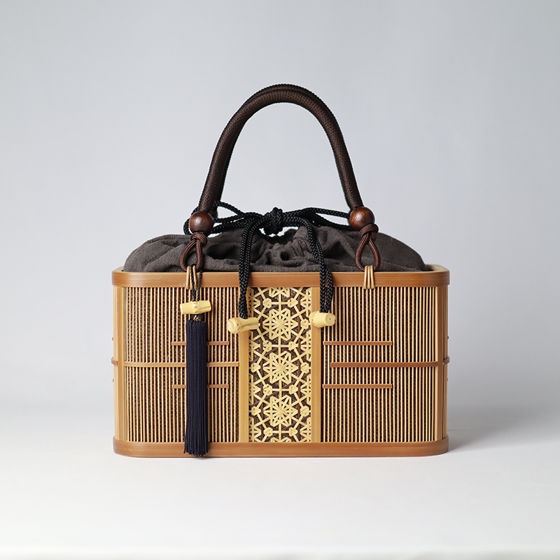 竹千筋　手提げ 長角古代（お茶染め袋）