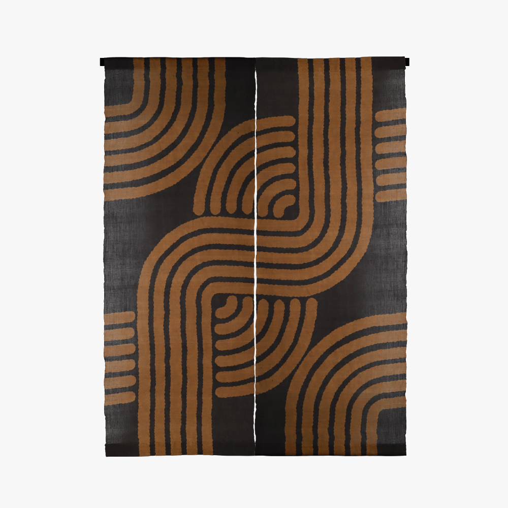 お茶染め 麻のタペストリー二枚組のれん　茶園俯瞰図（編）