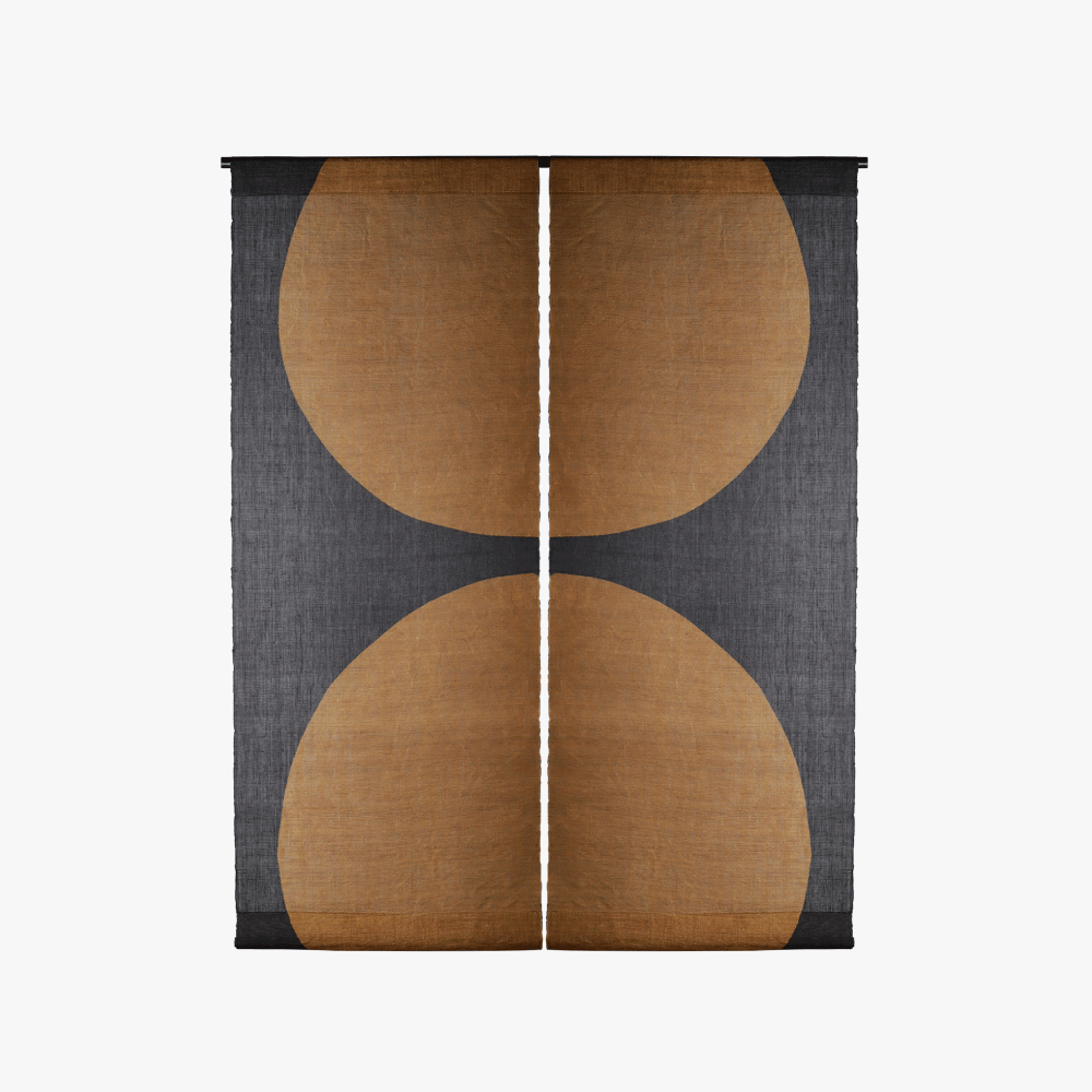 お茶染め 麻のタペストリー二枚組のれん　茶の実